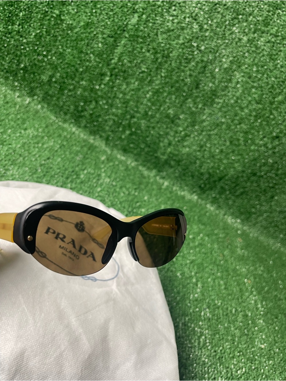 Prada Two-Tone Cat Eye Sunglasses in Black and Yellow - Picture 7 of 15
